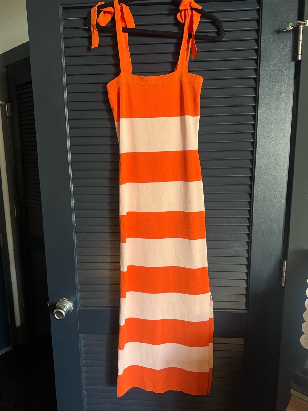 MABLE Orange & Pink Striped Tie Shoulder Knit Maxi Dress M